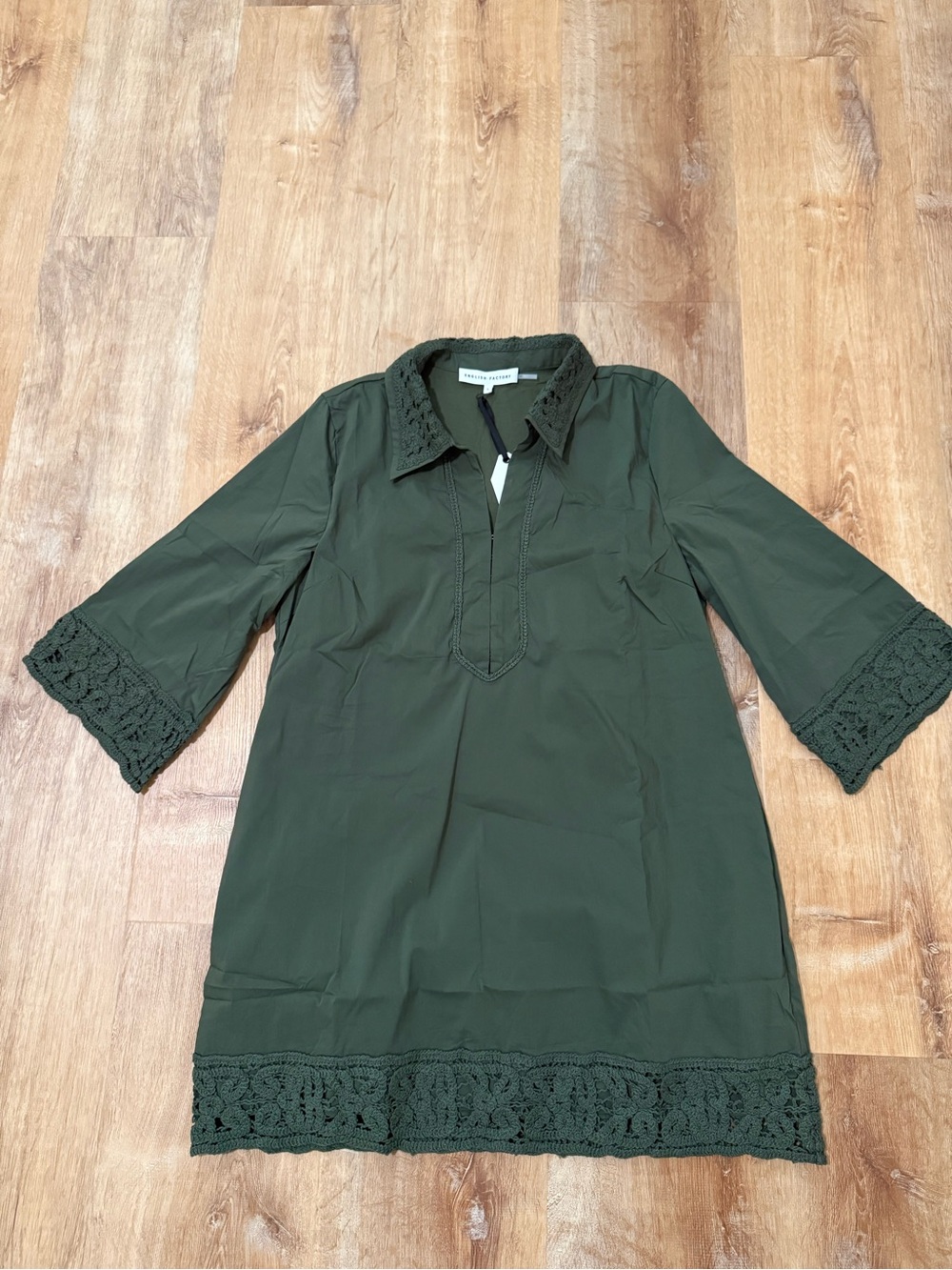 English Factory Olive Green Crochet-Trim Tunic Dress